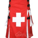 Swiss flag utility kilt handmade cotton red with white cross