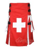Swiss flag utility kilt handmade cotton red with white cross