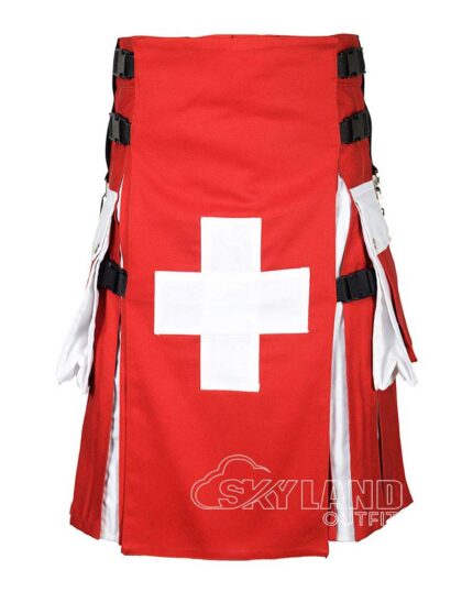 Swiss flag utility kilt handmade cotton red with white cross