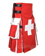 Swiss Flag Utility Kilt | Handmade Cotton Patriotic Kilt for Men - Image 2