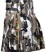 jungle grey camo hybrid utility kilt front view, Buchanan tartan kilt back pleats, grey camo and tartan hybrid kilt, adjustable strap grey camo kilt, cotton hybrid utility kilt for men,