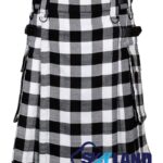White & Black Rob Roy Tartan Modern Utility Scottish Kilt for Highland Dress