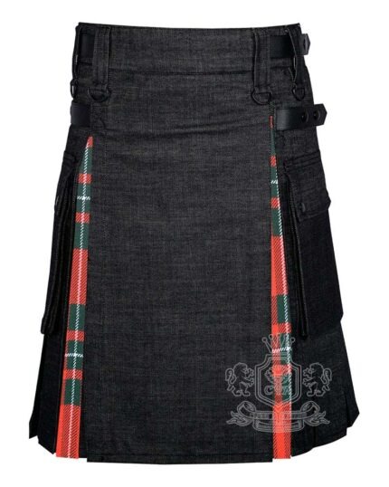 MacGregor tartan hybrid utility kilt with black denim body