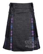 Pride of Scotland tartan hybrid utility kilt with black denim body