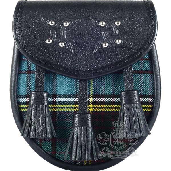 Anderson Tartan Black Leather Sporran | Scottish Kilt Pouch