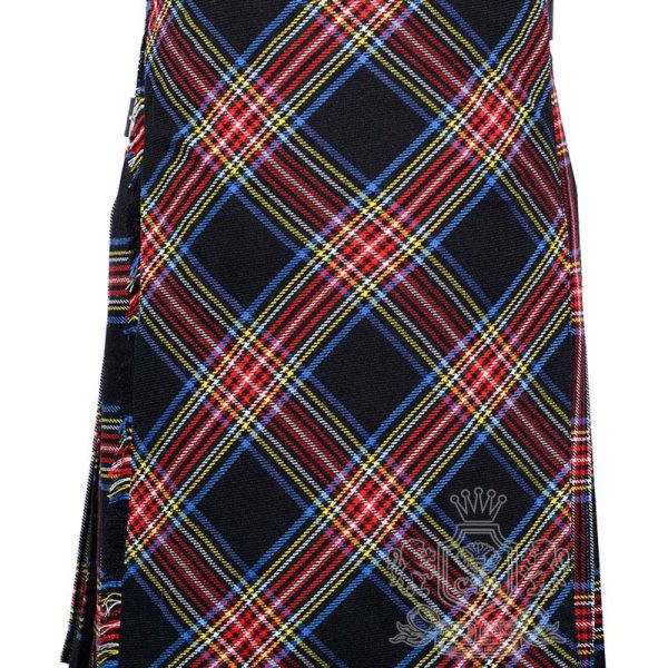 Black Stewart Tartan Bias Apron 8-Yard Kilt