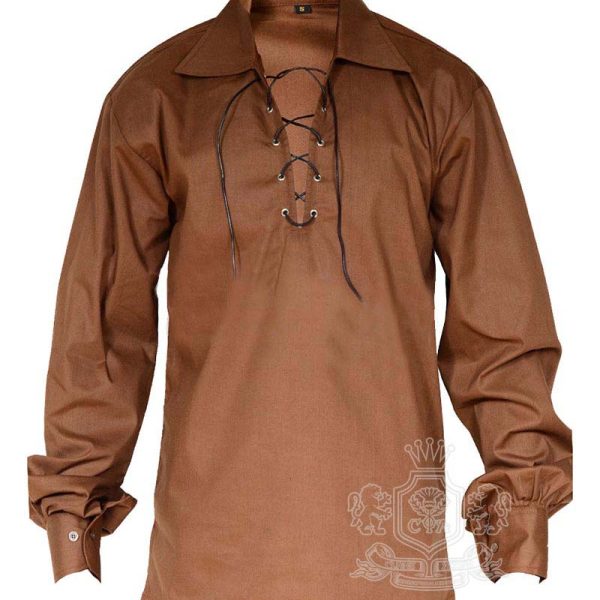 Brown Cotton Jacobite Ghillie Kilt Shirt | Traditional Scottish Shirt