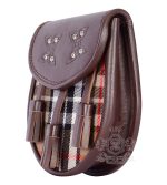 Campbell Thompson Tartan Brown Leather Sporran | Scottish Kilt Pouch - Image 3