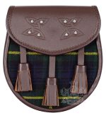 Gordon Tartan Brown Leather Sporran | Scottish Kilt Pouch