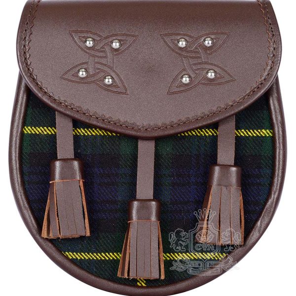 Gordon Tartan Brown Leather Sporran | Scottish Kilt Pouch