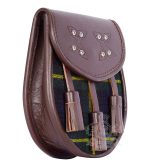 Gordon Tartan Brown Leather Sporran | Scottish Kilt Pouch - Image 2