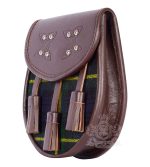 Gordon Tartan Brown Leather Sporran | Scottish Kilt Pouch - Image 3