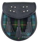 Gunn Ancient Tartan Black Leather Sporran | Scottish Kilt Pouch