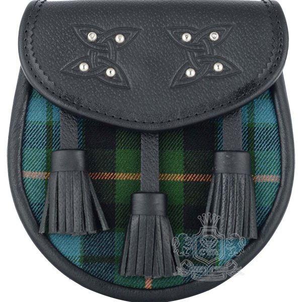 Gunn Ancient Tartan Black Leather Sporran | Scottish Kilt Pouch