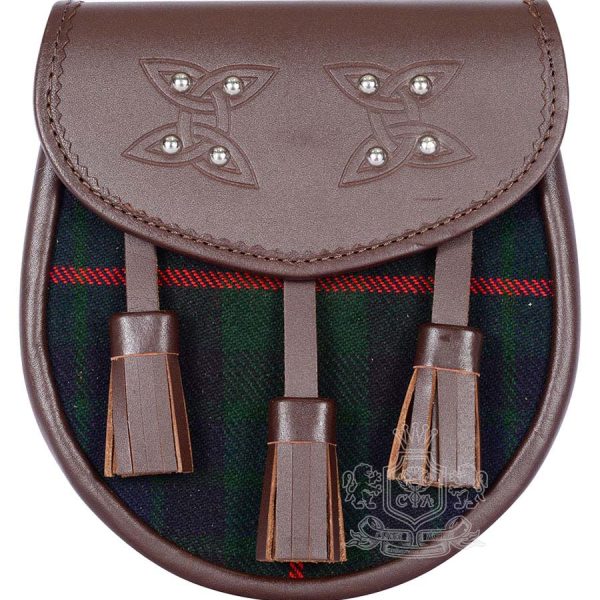 Gunn Tartan Brown Leather Sporran | Scottish Kilt Pouch