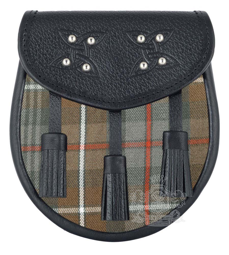 Mackenzie-Weathered-Tartan-Black-Leather-Sporran Mackenzie Weathered Tartan Black Leather Sporran | Scottish Kilt Pouch - Image 1