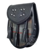 Mackenzie Weathered Tartan Black Leather Sporran | Scottish Kilt Pouch - Image 3