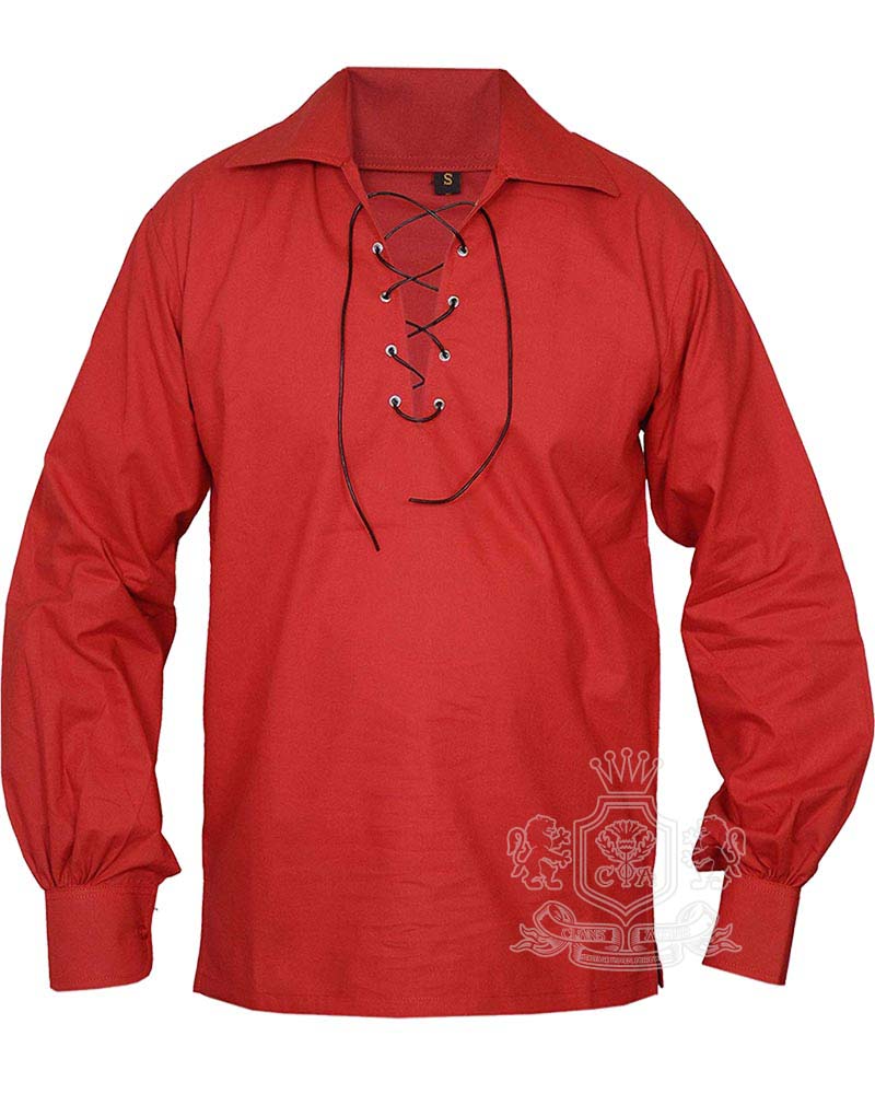 Red-Jacobite-Ghillie-Kilt-Shirt-front Red Cotton Jacobite Ghillie Kilt Shirt | Traditional Shirt - Image 1