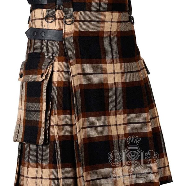 Rose Ancient Tartan Utility Kilt with Adjustable Leather Straps