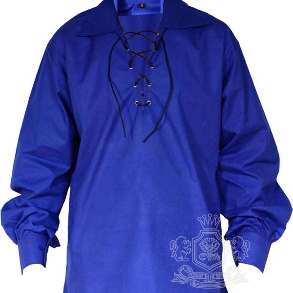 Royal Blue Cotton Jacobite Ghillie Kilt Shirt | Traditional Shirt