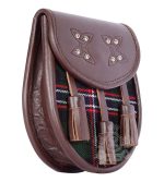 Scottish National Tartan Brown Leather Sporran | Scottish Kilt Pouch - Image 2