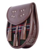 Scottish National Tartan Brown Leather Sporran | Scottish Kilt Pouch - Image 3