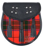Scottish Rose Tartan Black Leather Sporran | Scottish Kilt Pouch