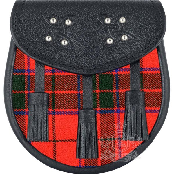 Scottish Rose Tartan Black Leather Sporran | Scottish Kilt Pouch