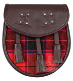 Scottish Rose Tartan Brown Leather Sporran | Scottish Kilt Pouch