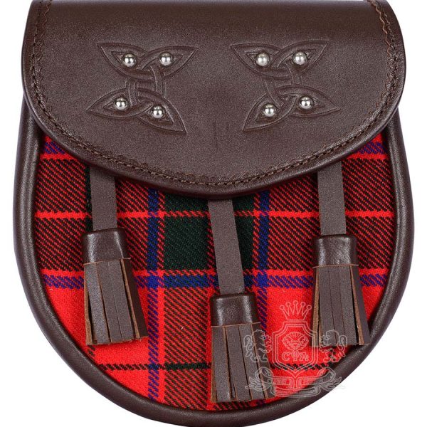 Scottish Rose Tartan Brown Leather Sporran | Scottish Kilt Pouch