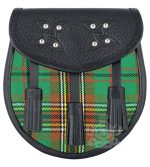 Tara Murphy Tartan Black Leather Sporran | Scottish Kilt Pouch