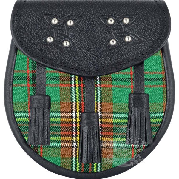 Tara Murphy Tartan Black Leather Sporran | Scottish Kilt Pouch