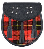 Wallace Tartan Black Leather Sporran | Scottish Kilt Pouch