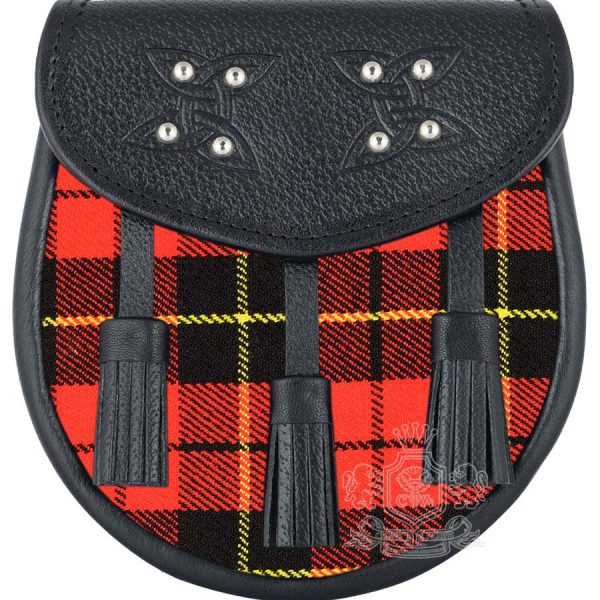 Wallace Tartan Black Leather Sporran | Scottish Kilt Pouch