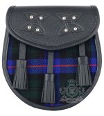 Armstrong Tartan Black Leather Sporran | Scottish Kilt Pouch