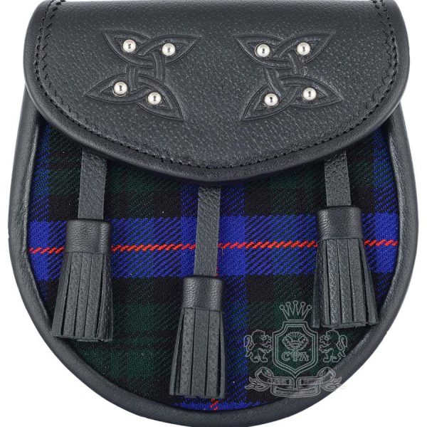 Armstrong Tartan Black Leather Sporran | Scottish Kilt Pouch