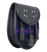 Armstrong Tartan Black Leather Sporran | Scottish Kilt Pouch - Image 2