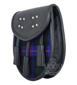 Armstrong Tartan Black Leather Sporran | Scottish Kilt Pouch - Image 3
