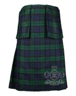 Black Watch Tartan 8-Yard Kilt with Detachable Pockets