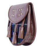 Blue Douglas Tartan Brown Leather Sporran | Scottish Kilt Pouch - Image 3