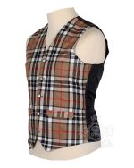 Campbell Thompson tartan waistcoat showing Celtic silver buttons and V-neck design detail