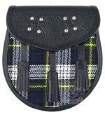 Gordon Tartan Black Leather Sporran | Scottish Kilt Pouch