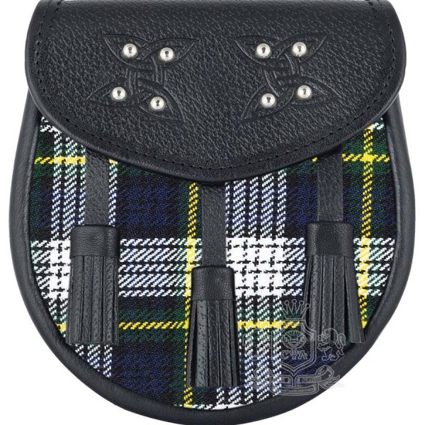 Gordon Tartan Black Leather Sporran | Scottish Kilt Pouch
