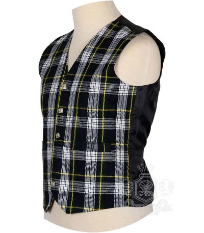 Dress Gordon tartan waistcoat showing Rampant Lion silver buttons and V-neck design detail