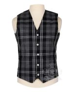 Granite Tartan Vest in sophisticated muted grey black and charcoal Highland landscape tartan, 5-button front view