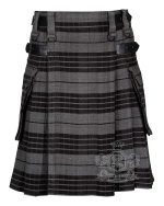 Grey Watch Tartan Utility Kilt with Adjustable Leather Straps - Image 3