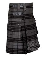 Grey Watch Tartan Utility Kilt with Adjustable Leather Straps