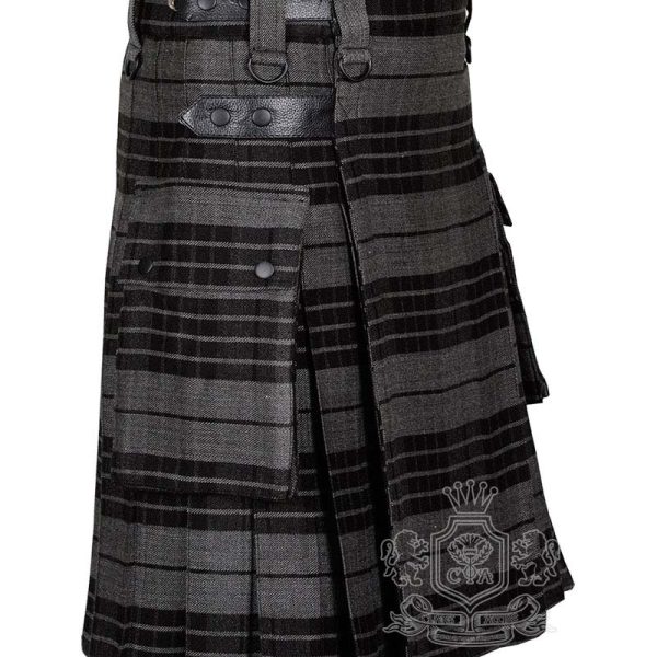 Grey Watch Tartan Utility Kilt with Adjustable Leather Straps