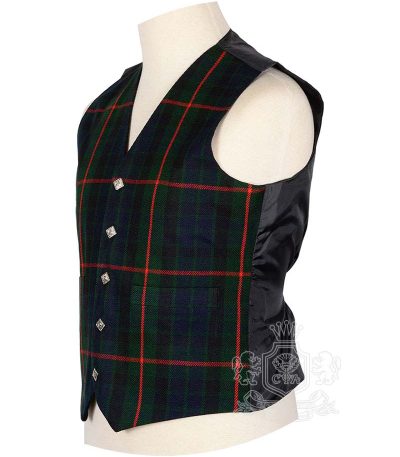 Gunn Modern tartan waistcoat showing Celtic silver buttons and V-neck design detail
