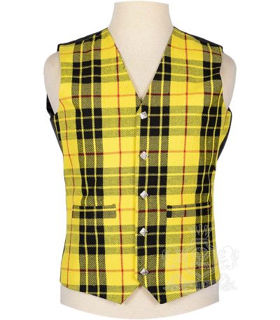 MacLeod of Lewis Tartan Vest in iconic bold yellow and black checkered clan tartan, 5-button front view